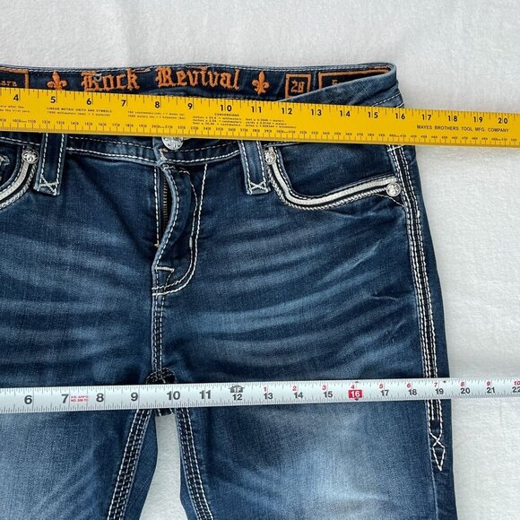 Rock Revival Sukara Easy Crop Jeans Med-Wash Denim Embroidered‎ Pockets Women 28 - Picture 12 of 16